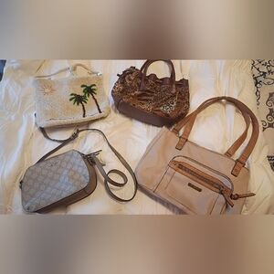 4 Neutral Purses -The Sak, Rosetti, Nine West, Coconut Tree Beaded &Faux Leather